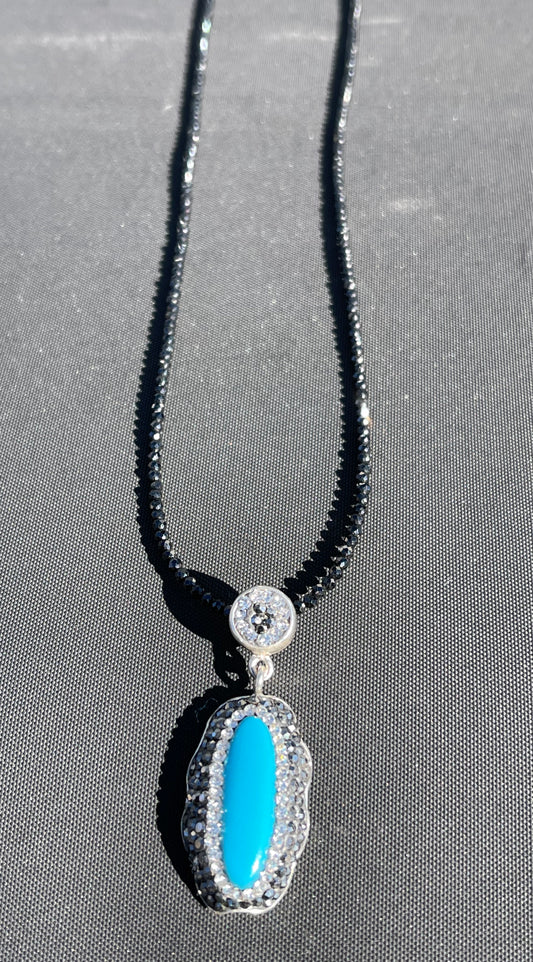 Sleeping Beauty Turquoise and Black Spinel necklace