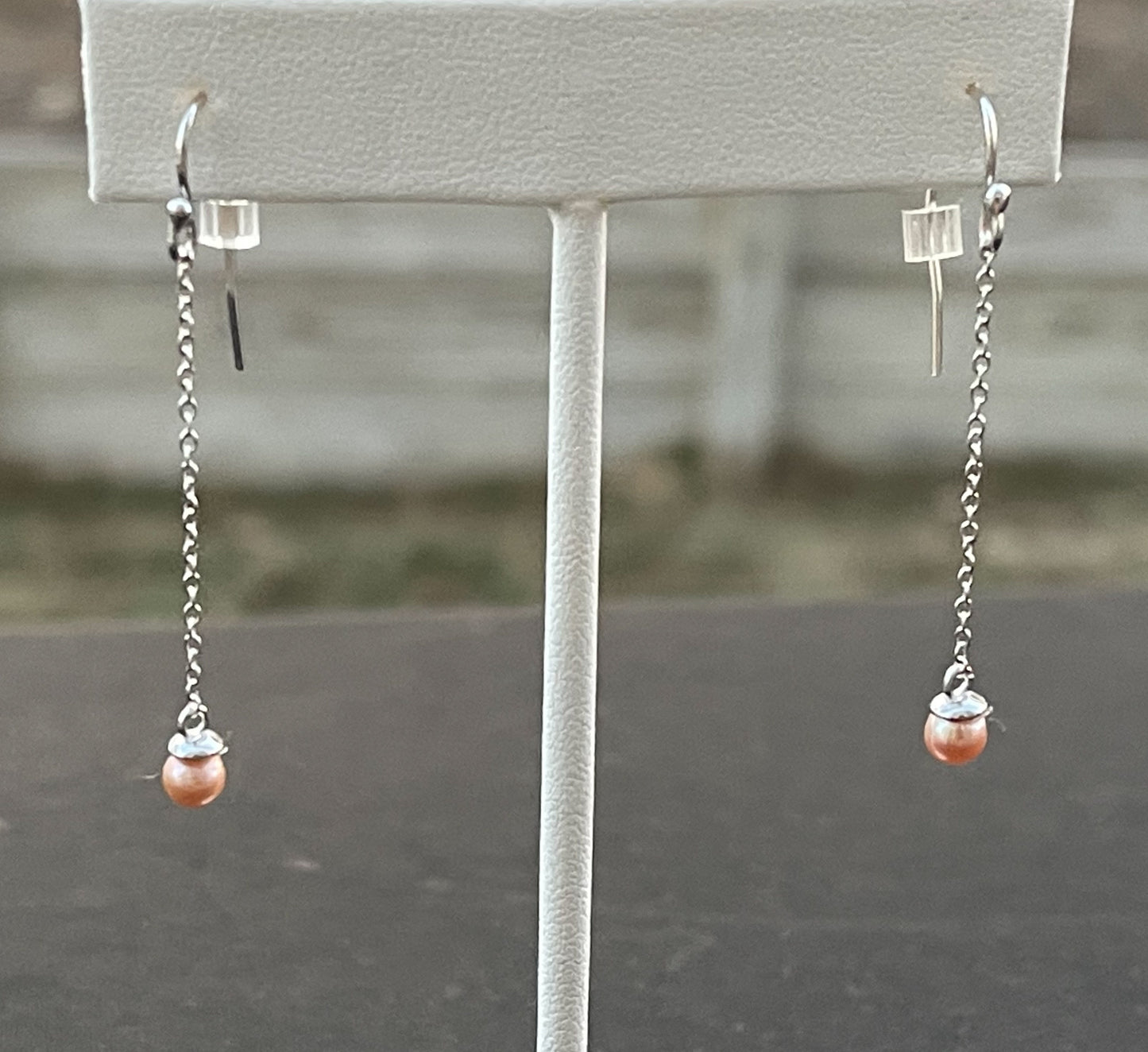 Pink Pearl and Sterling Silver Threader Earrings