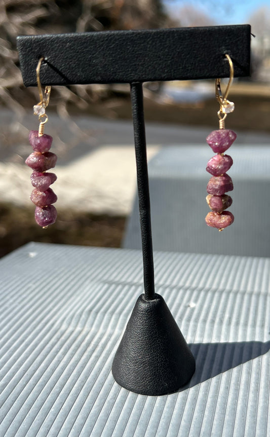 Raw Ruby and Gold Vermeil Over Sterling Silver Earrings