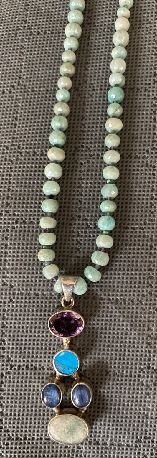 Chrysoprase, Kyanite, Turquoise and Amethyst Necklace