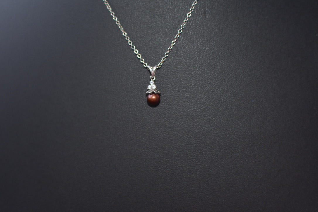 Sterling Silver, Cubic Zirconia and Brown pearl necklace