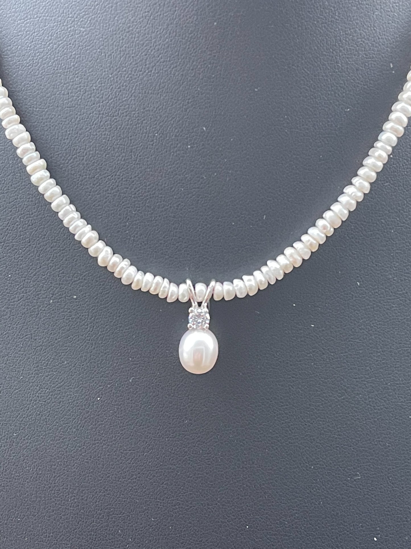 Freshwater pearl and cubic zirconia necklace