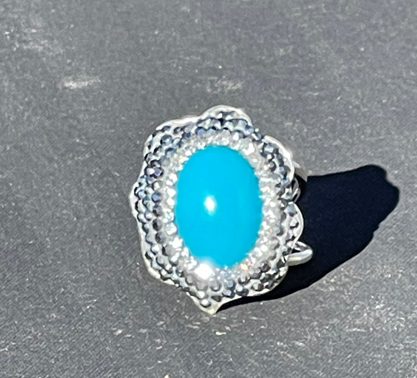 Sleeping Beauty Turquoise and Swarovski Crystal Adjustable Ring