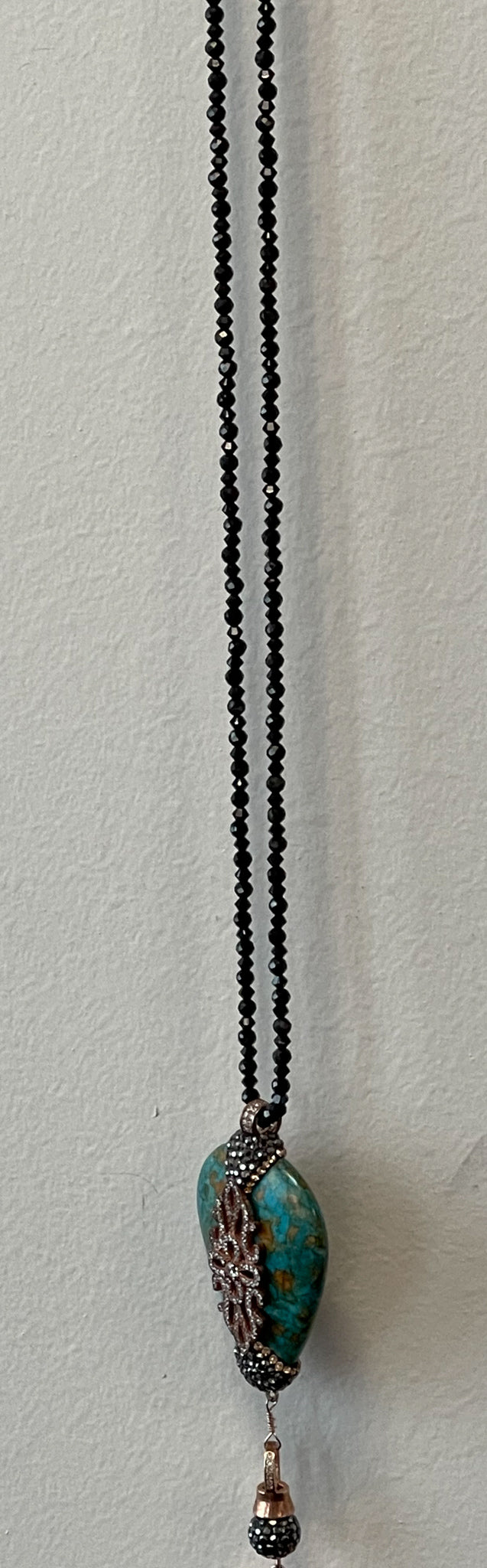 Turquoise, Black Spinel and Tassel Necklace