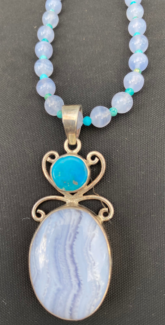 Blue Lace Agate and Turquoise Necklace