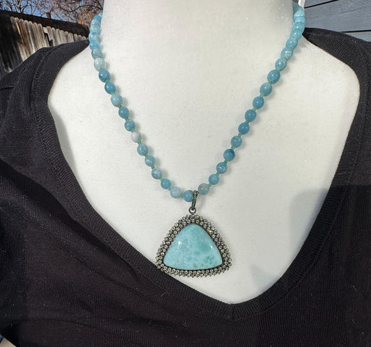 Larimar, Diamond and Emerald Necklace
