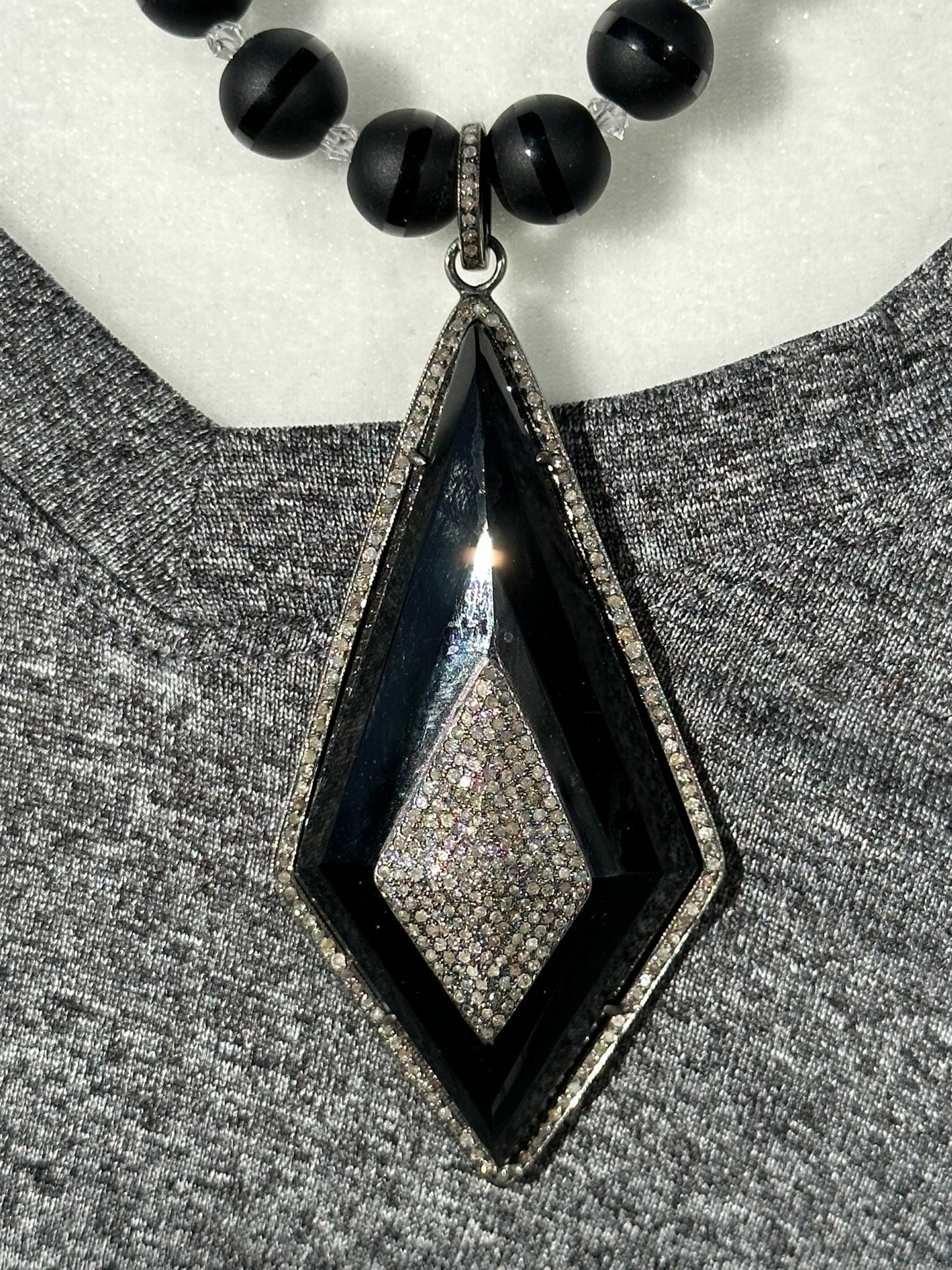 Black Onyx and Genuine Diamond Necklace