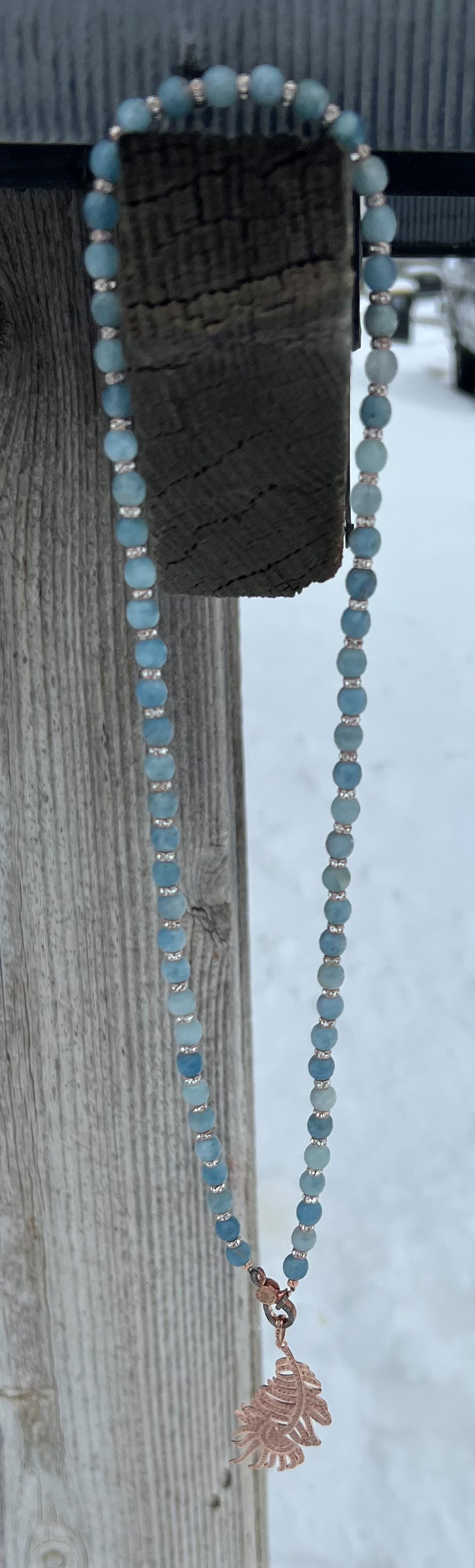Aquamarine Swarovski Crystal Sterling Silver and Diamond Necklace