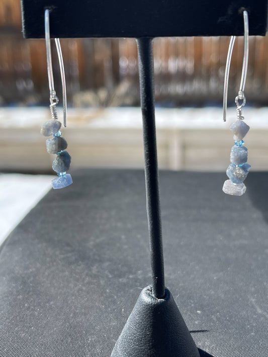 Raw Sapphire Swarovski Crystal and Sterling Silver Earrings