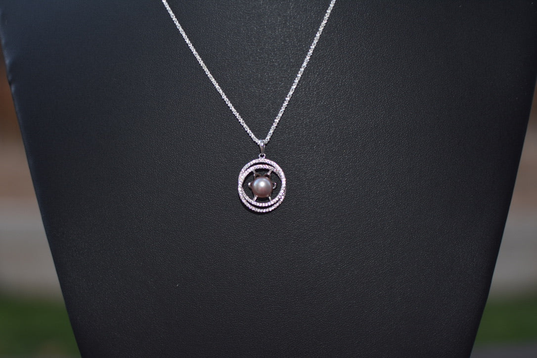 Cubic Zirconia, Sterling Silver and Pearl Necklace