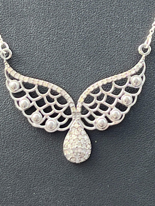 Genuine Diamond and Sterling Silver wing Necklace