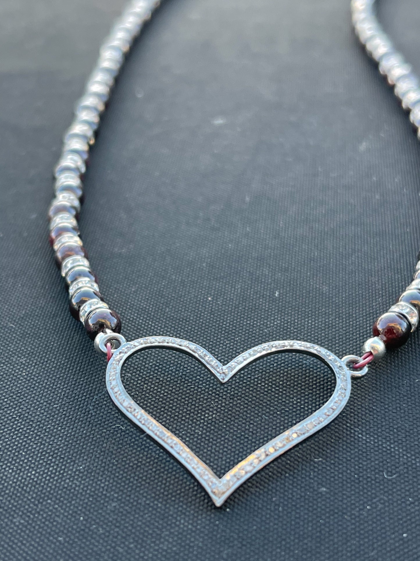 Garnet Swarovski Crystal and Diamond Heart Necklace
