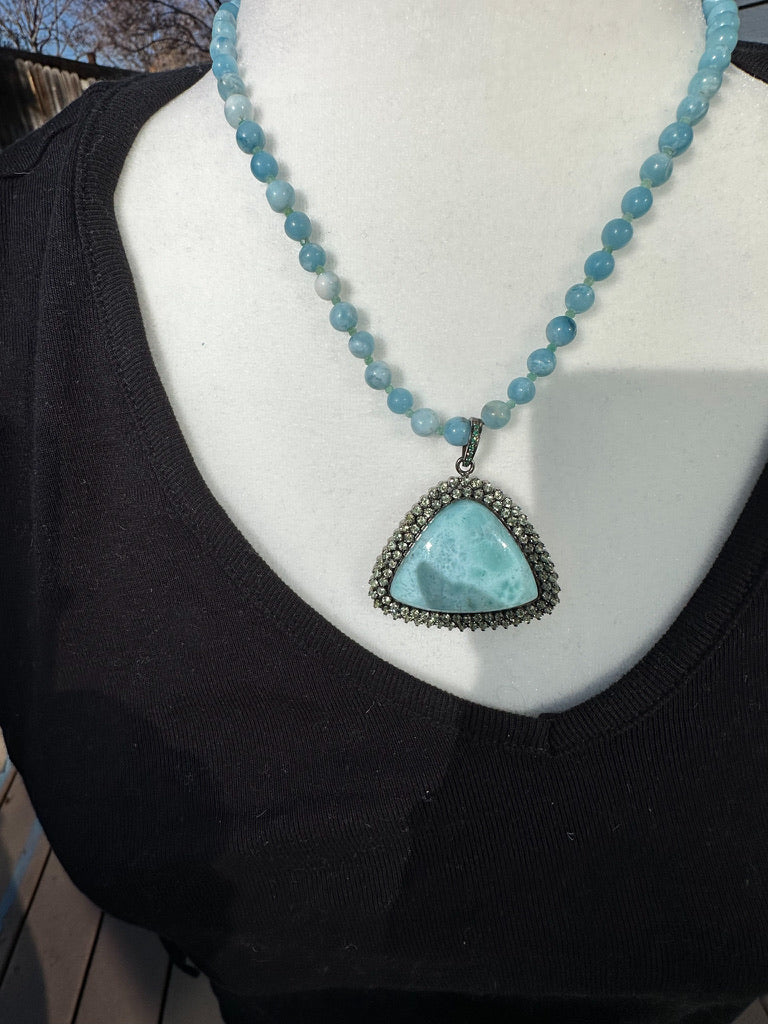 Larimar, Diamond and Emerald Necklace
