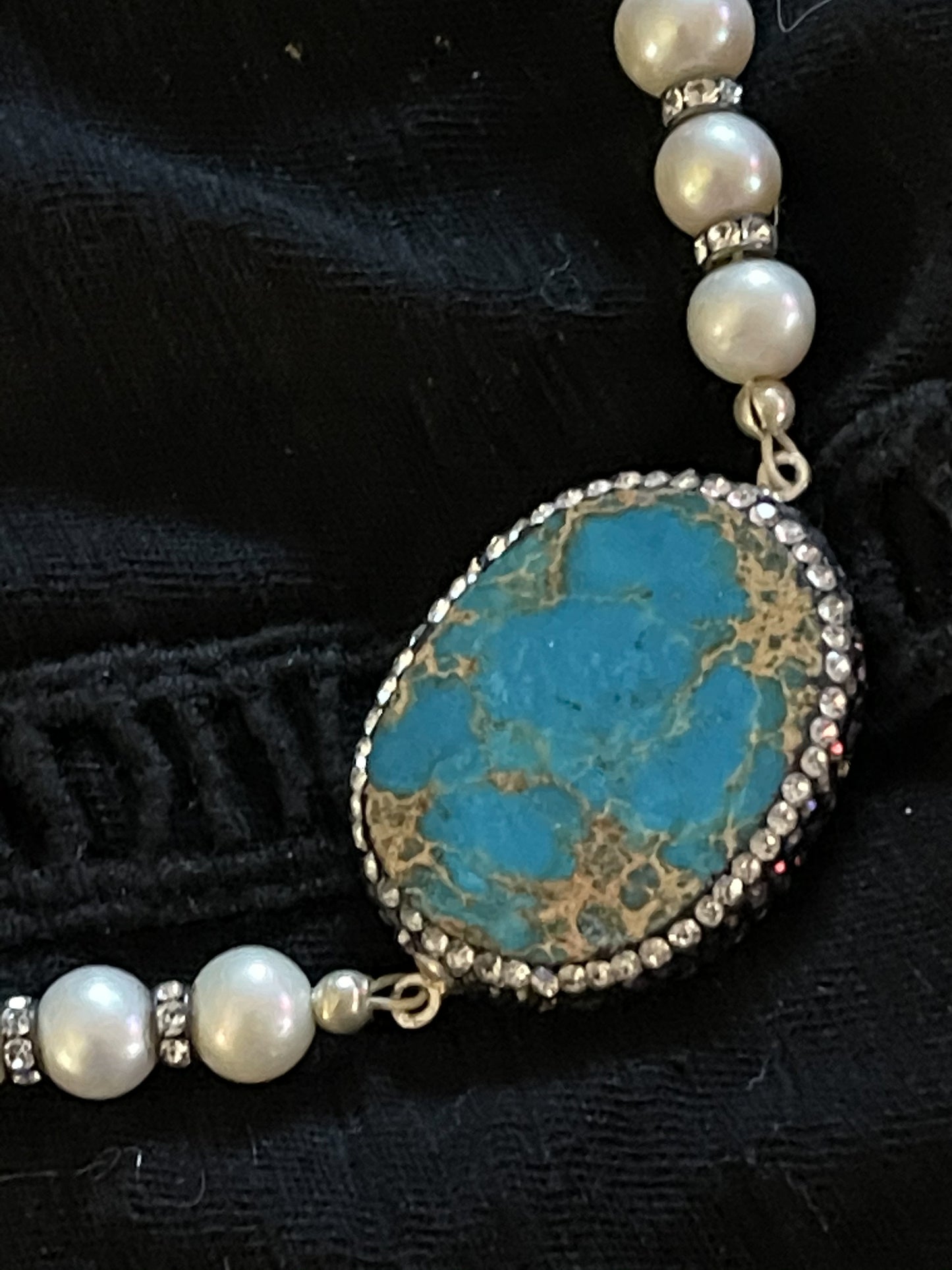 Pearl, Swarovski Crystal and Turquoise necklace