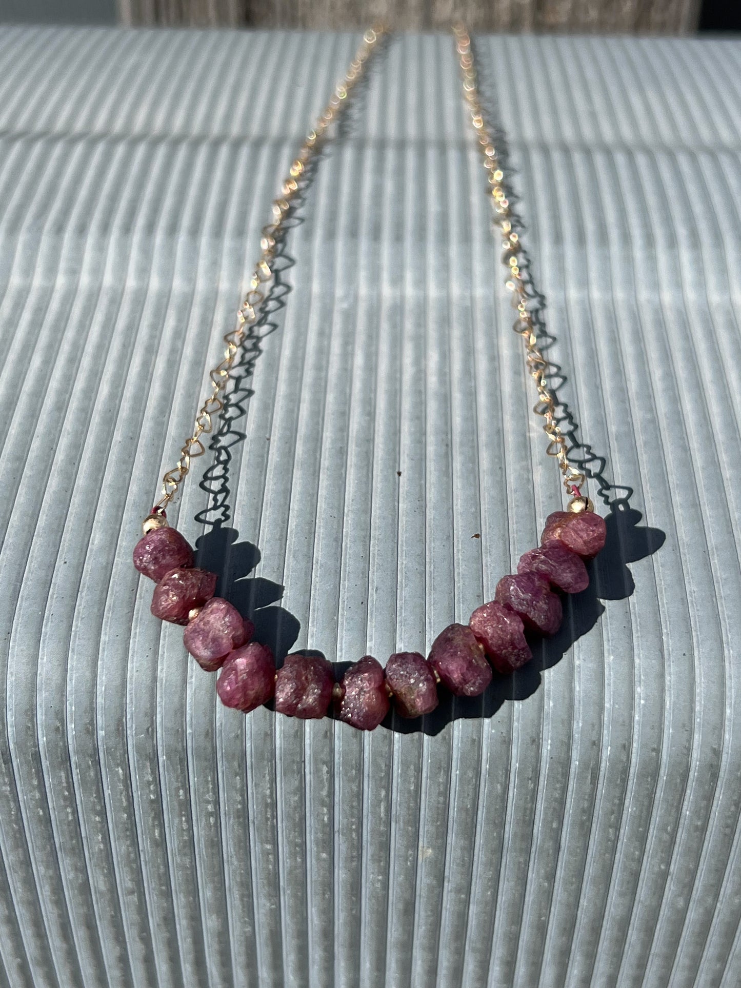 Raw Ruby and Gold Vermeil over Sterling Silver Necklace