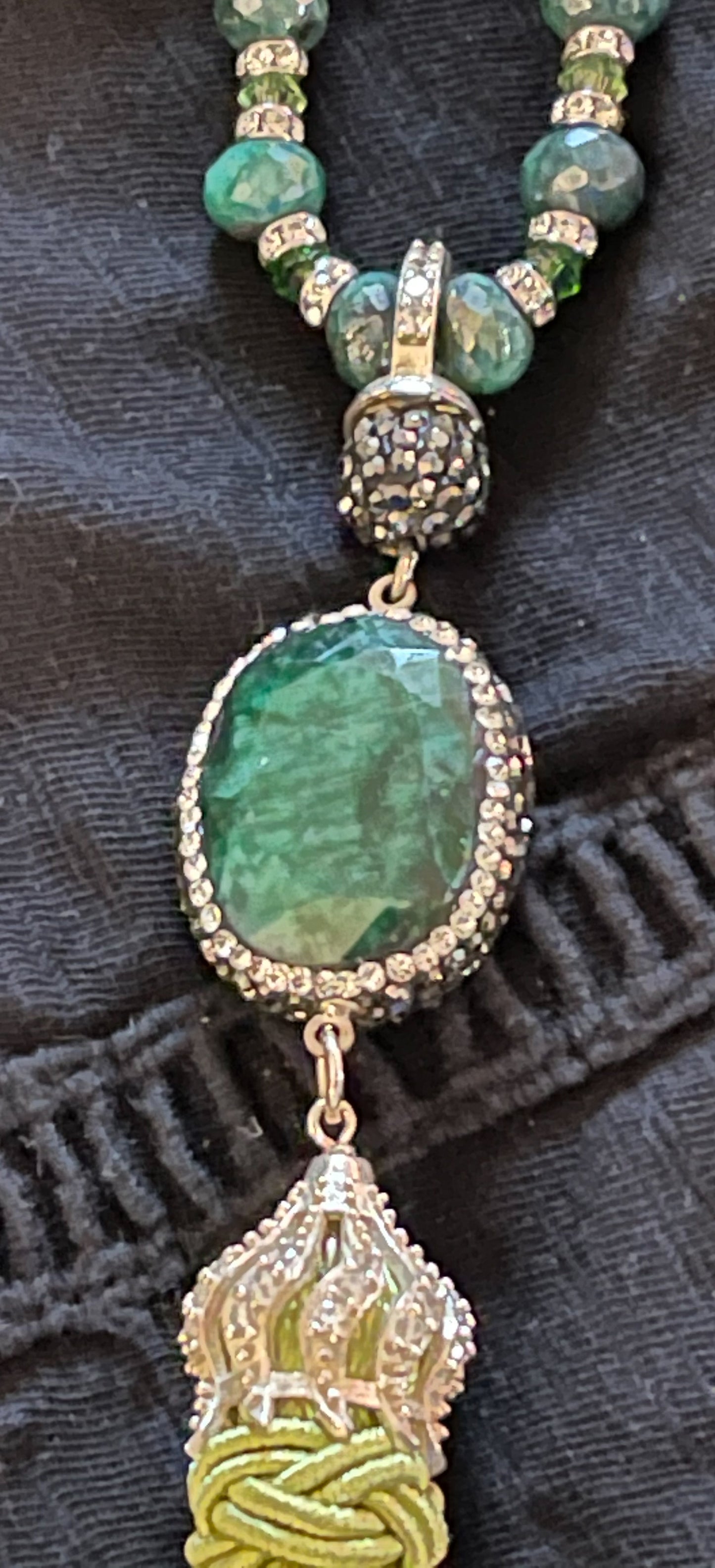 Emerald, Swarovski Crystal and Tassel Necklace