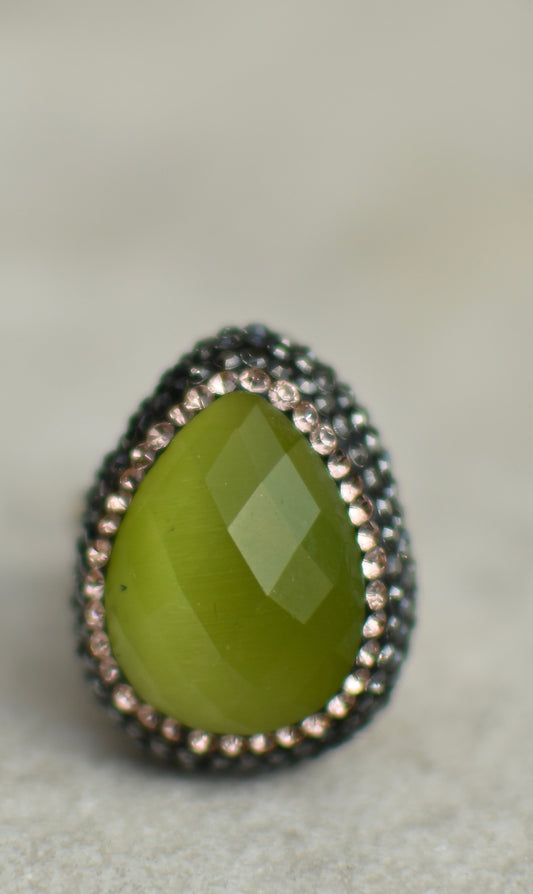 Chalcedony, Swarovski Crystal and Sterling Silver Ring