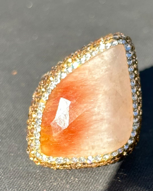 Quartz and Swarovski Crystal Adjustable Ring