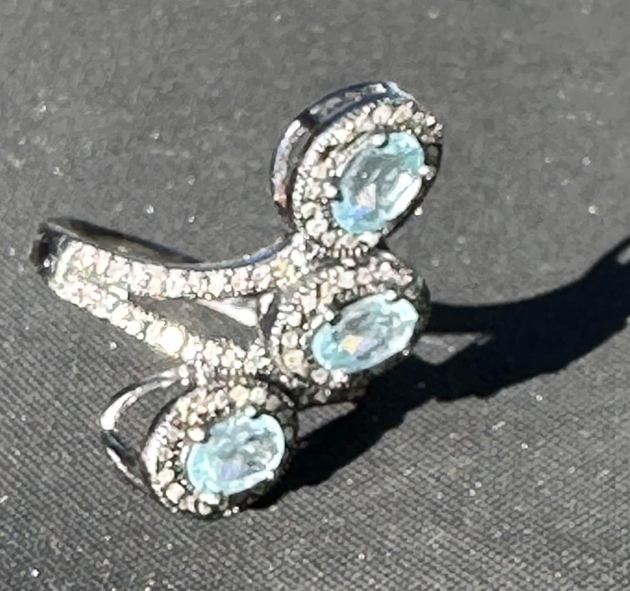 Genuine Aquamarine and Genuine Diamond Ring