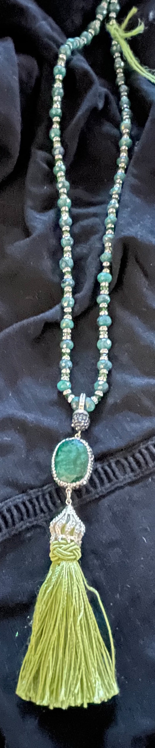 Emerald, Swarovski Crystal and Tassel Necklace