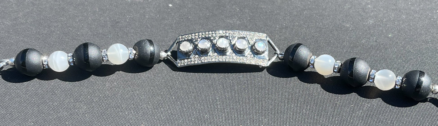 Diamond Moonstone Black Onyx and Swarovski Crystal Bracelet