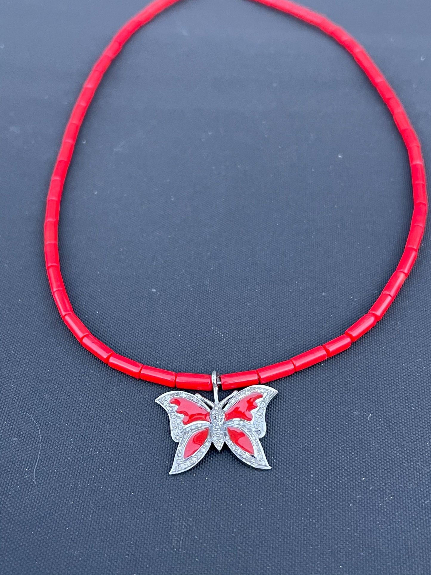 Diamond and Enamel Butterfly Necklace