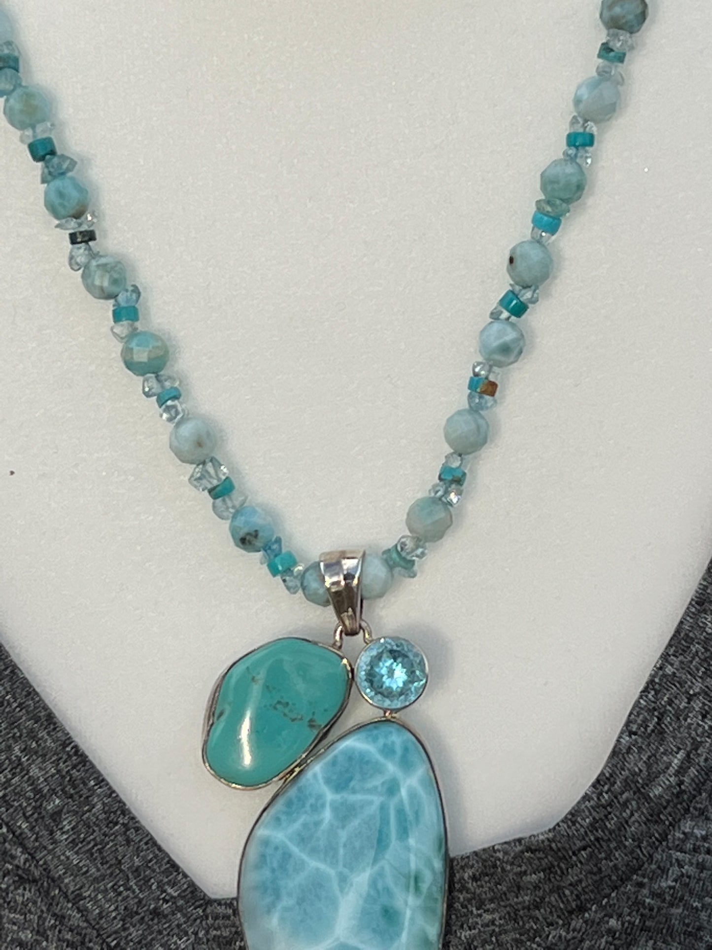 Larimar,  Turquoise and Sky Blue Topaz Necklace