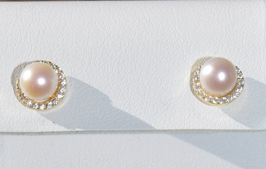 Gold Pearl and Cubic Zirconia Earrings