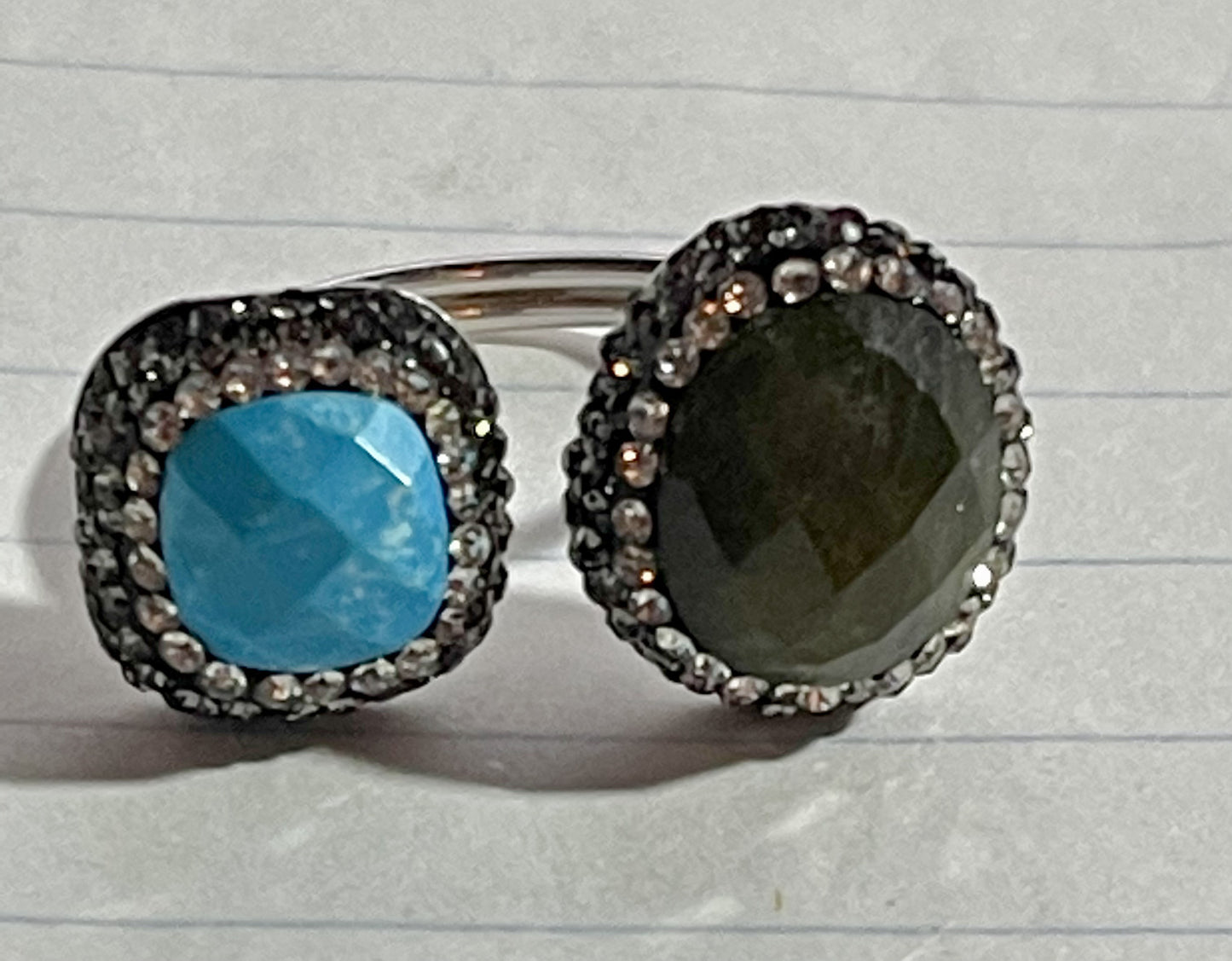 Turquoise, Labradorite and Cubic Zirconia Ring