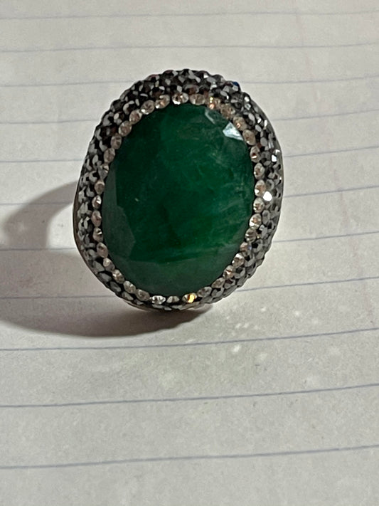 Emerald, Swarovski Crystal and Sterling Silver Ring