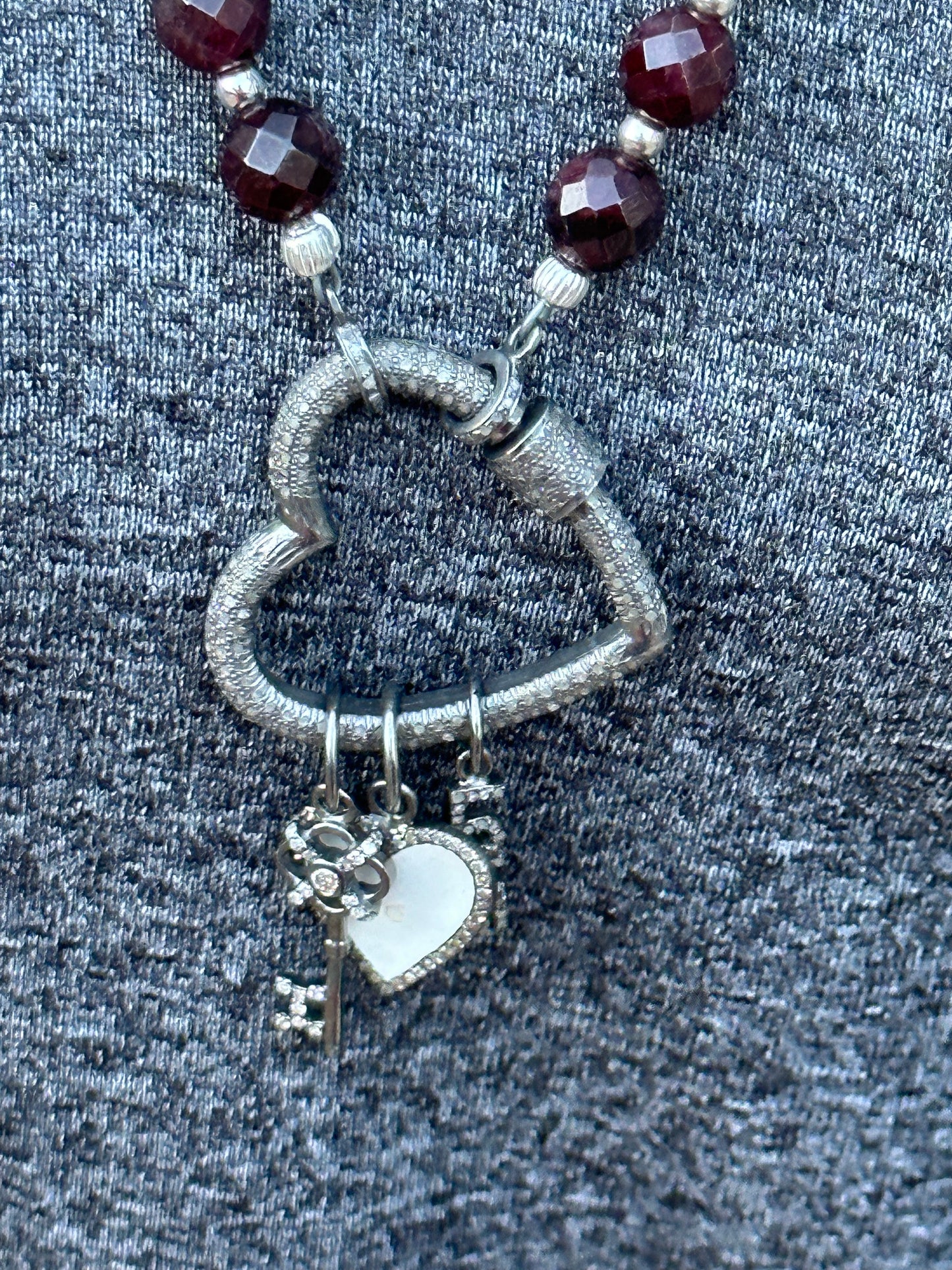 Garnet, Sterling Silver and Heart Love Necklace
