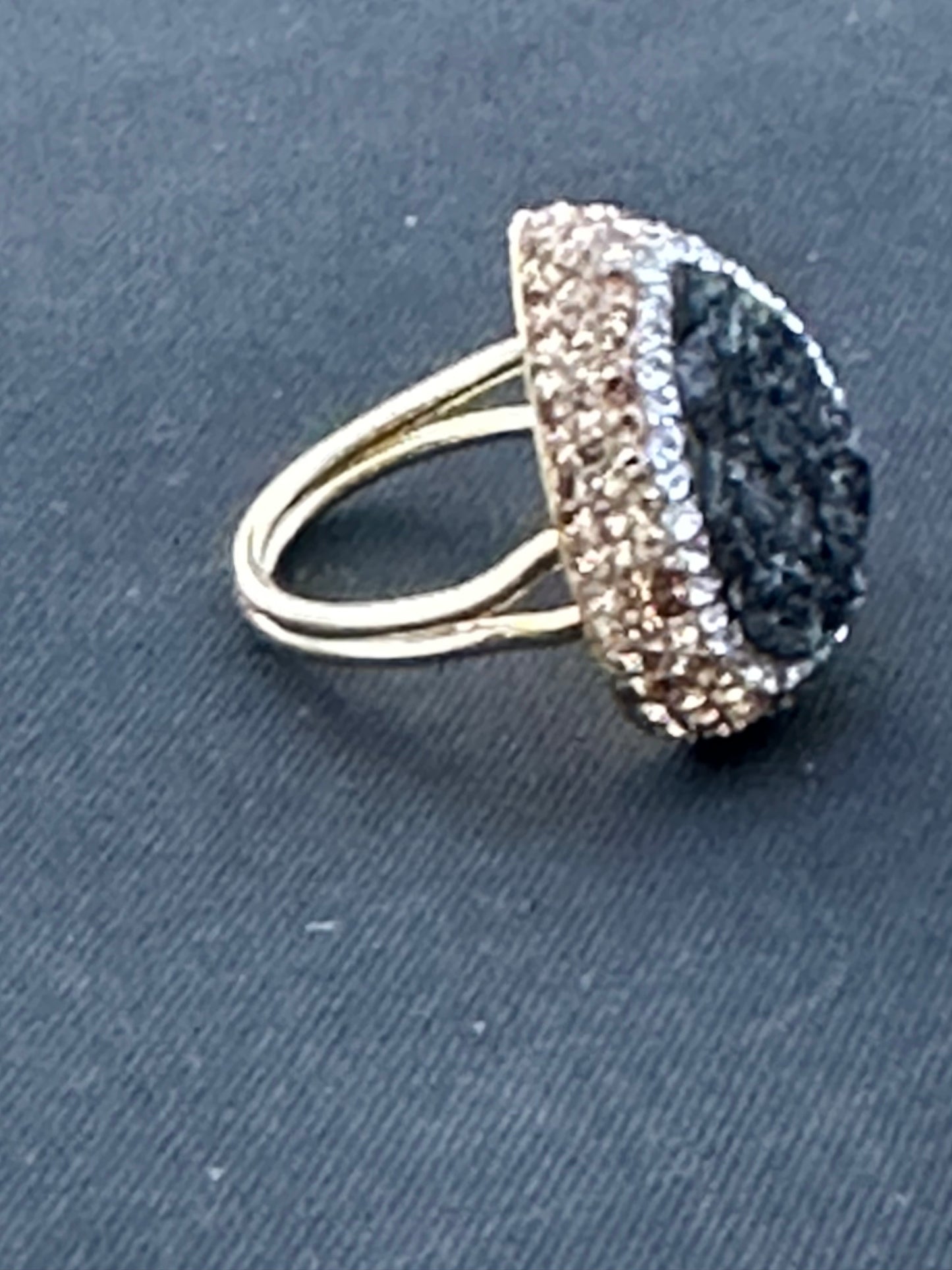 Druzy Quartz Cubic Zirconia Marcasite and Sterling Silver Adjustable Ring