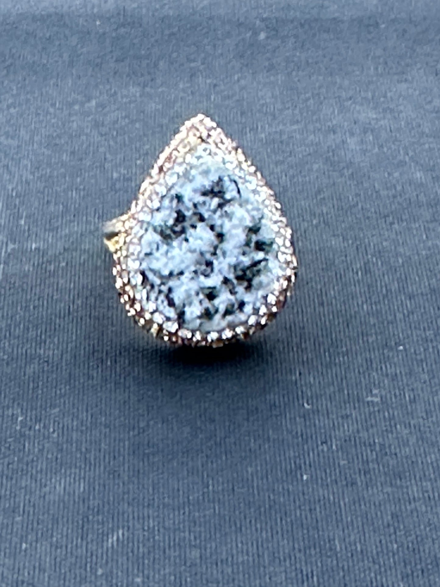 Dendritic Agate Cubic Zirconia, Marcasite, Sterling Silver Adjustable Ring