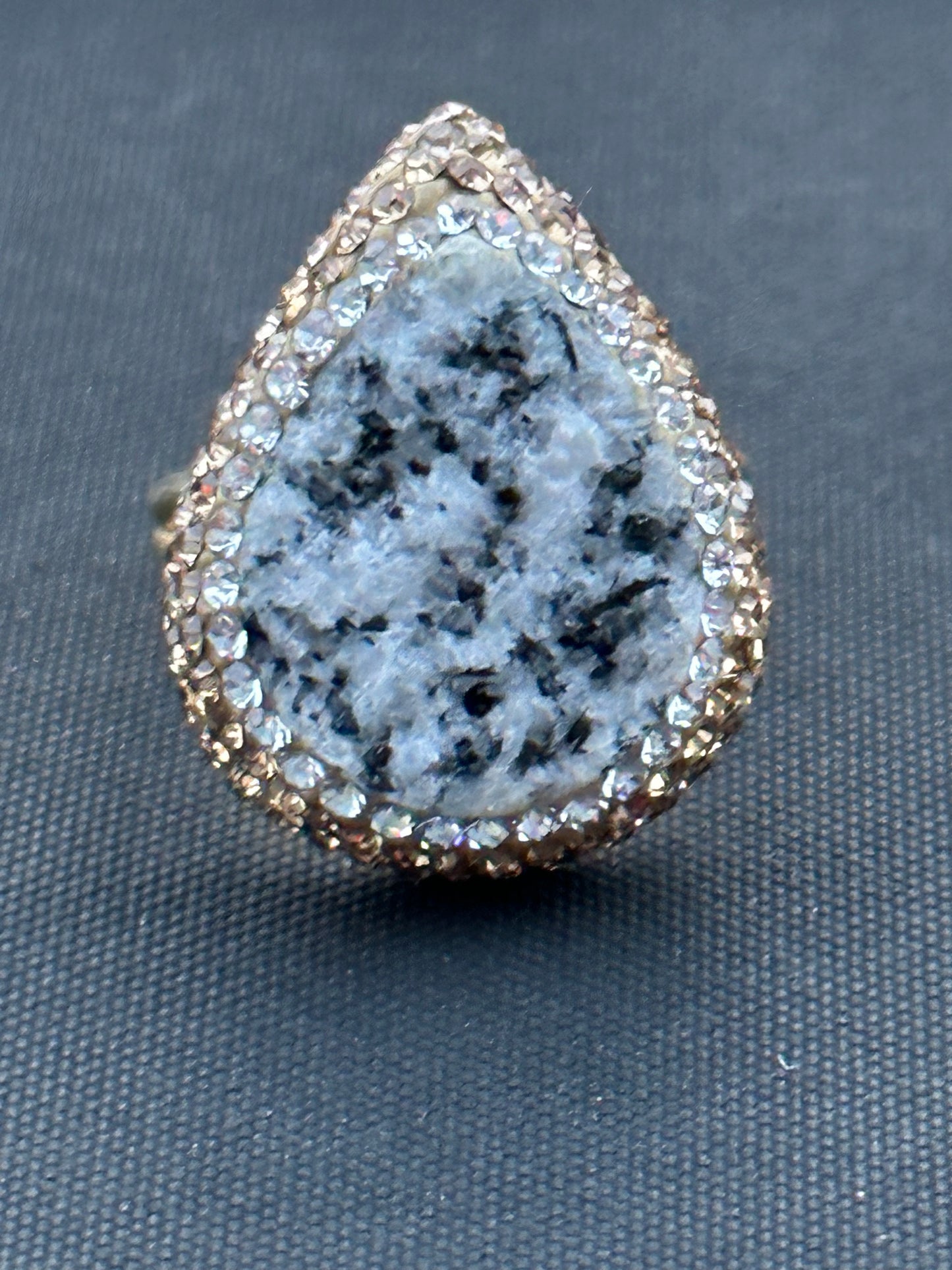 Dendritic Agate Cubic Zirconia, Marcasite, Sterling Silver Adjustable Ring