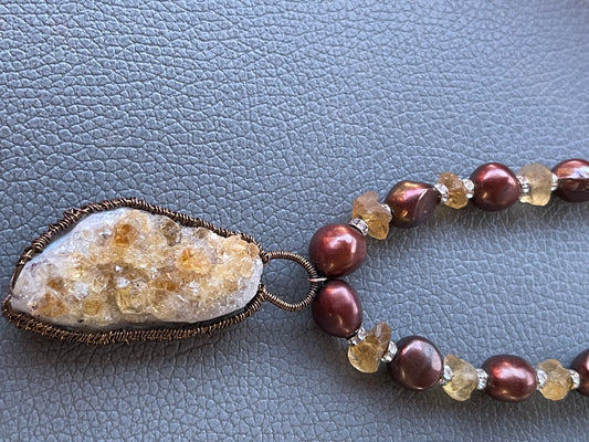 Pearl and Raw Citrine Necklace