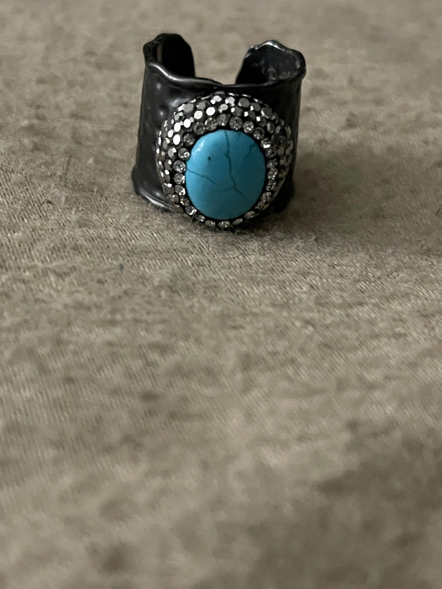 Turquoise and Cubic Zirconia Adjustable ring