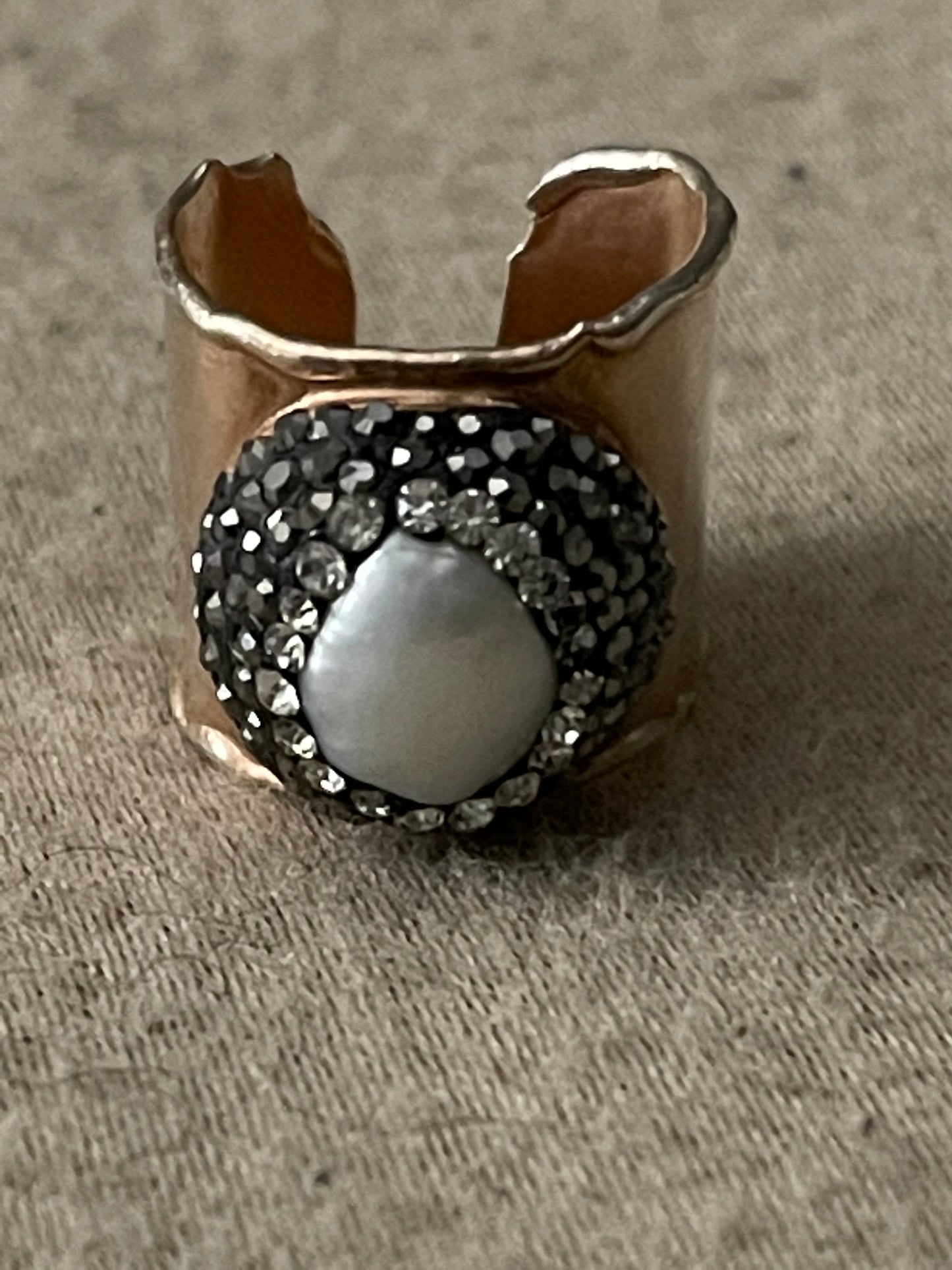 Pearl and Cubic Zirconia Adjustable Ring
