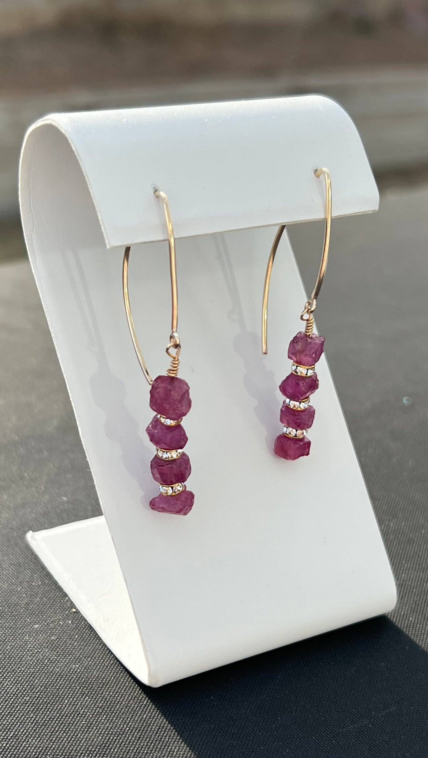 Raw Pink Sapphire and Swarovski Crystal Earrings