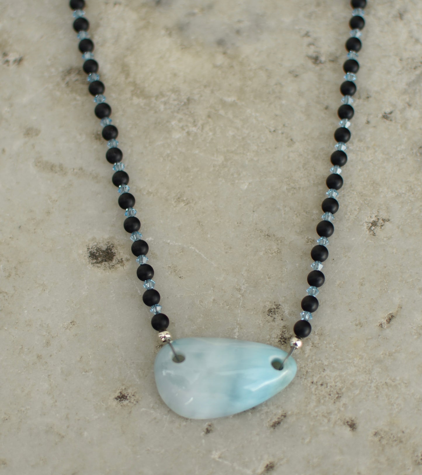 Black Onyx Swarovski Crystal and Larimar necklace