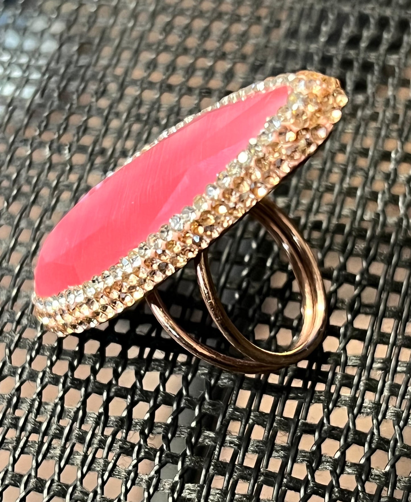 Chalcedony and Swarovski Crystal Adjustable Ring