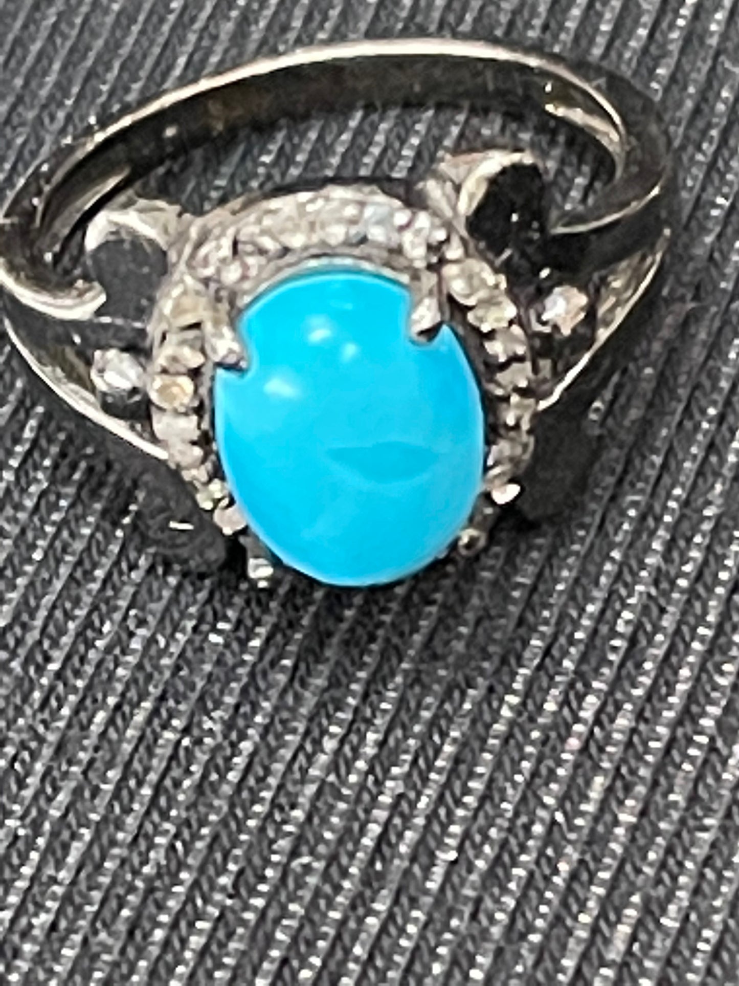 Genuine Sleeping Beauty Turquoise and Genuine Diamond Ring